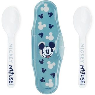 Thermobaby Set de 2 cuillères bébé Mickey Mouse bleu avec étui voyage