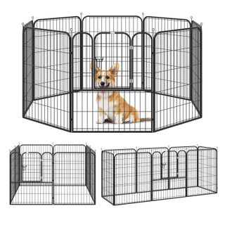 Luxe parc enclos modulable pour chien 8 panneaux porte verrouillable acier époxy noir