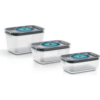 Bosch 3 boites de conservation sous vide hermétiques: 0 7L 1 0L et 1 5L - Bac dégouttement - Indicateur jour et mois - Tritan