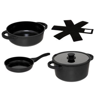 Batterie de cuisine en fonte d'aluminium - 4 pièces - Noir