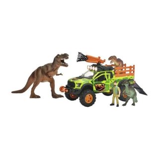 Dickie - Chasseur de dinosaures - Véhicule + Treuil + figurine articulée et 3 dinosaures - Sons et lumieres