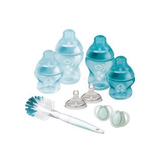 Tommee Tippee - Kit Naissance Biberons Anti-Colique Avance - Tetine valve Anti-Colique debit lent - 150 et 260 ml - Bleu vert