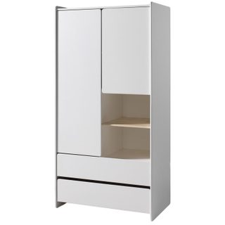Petits-Meubles Armoire Enfant 2 Portes 2 Tiroirs Bois Laqué Blanc Kiddy