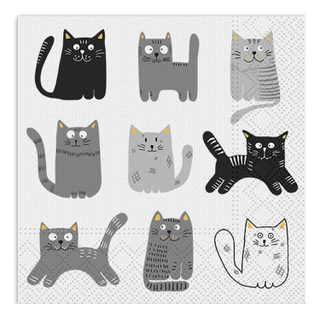 Lot de 20 Serviettes en Papier  Chats  33x33cm Gris