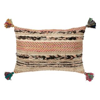 Coussin Déco Tressé Avec Pompons  Chindi  40x60cm Multicolore