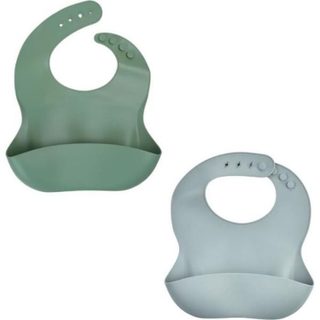 Thermobaby Lot de 2 bavoirs - Silicone - Vert Cactus et Gris - Etanches et réglables