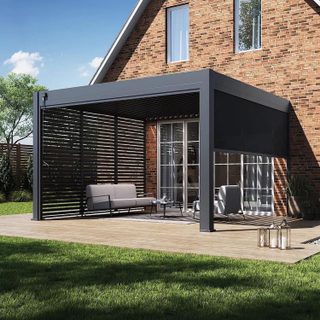 Ombréa Pergola bioclimatique - adossée - 4x4M - Anthracite - Version 2 - 400x400x258 cm