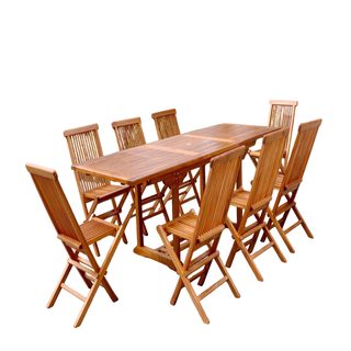 Salon de jardin Teck huilé 8 personnes - Table rectangle + 8 chaises LUBOK