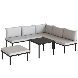 Salon de jardin d'angle modulable 6 places avec repose-pieds table basse