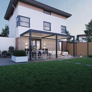 Ombréa Pergola motorisée VS Adossée Anthracite & Blanc 3x6M