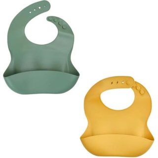 Thermobaby Lot de 2 bavoirs - Silicone - Vert Cactus et Jaune Miel - Etanches et réglables