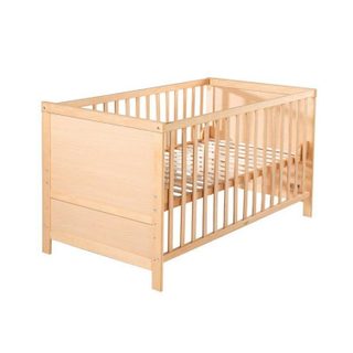 Lit Bébé Évolutif 70x140 - ROBA - Réglable en Hauteur - 3 Barreaux Amovibles - Coins de Transformation Inclus - Bois Naturel