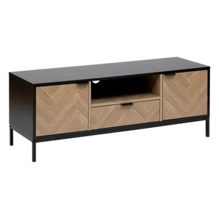 Meuble TV 2 Portes & 1 Tiroir  Chevrons  120cm Naturel & Noir
