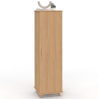 Armoire de rangement juliette 1 porte 3 étagères effet lattes tasseau bois coloris chêne