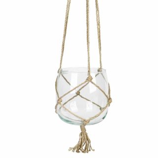 Boule en Verre Suspendue  Chanvre  18cm Transparent & Naturel