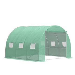 Serre tunnel 9 m² dim. 3 x 3 x 2 m - porte enroulable zippée, 6 fenêtres - acier galvanisé PE haute densité vert