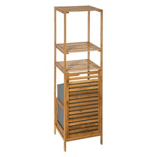 Etagère de salle de bain en bambou avec panière à linge intégrée - Hauteur 118 cm