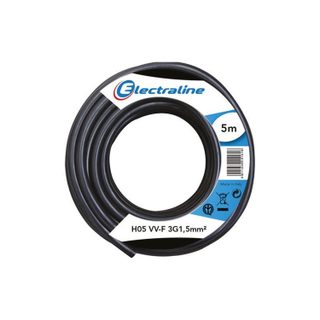 CABLE H05VVF 3G1.5 5M NOIR ELECTRALINE - 60107073D