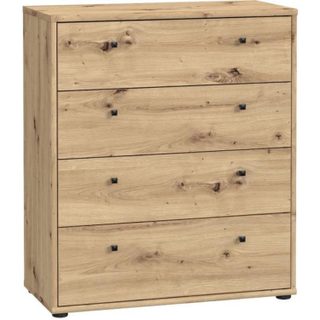 Forte Commode TEMPRA 4 Tiroirs - Décor Chêne Artisan – L 73 7 × P 34 8 × H 85 5 cm