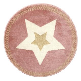 Tapis Rond Enfant  Étoile Métallisée  80cm Rose