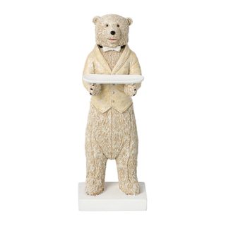 Statuette Ours Serveur  Théa  30cm Beige