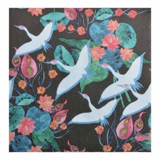 Lot de 20 Serviettes en Papier  Envol de Grues  33x33cm Noir