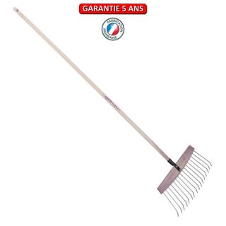 Balai à feuilles et gazon bois/acier 16 dents, manche 165cm - Framboisine