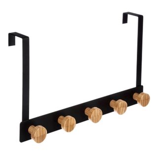 Patère en Métal & Bambou  5 Têtes  20cm Noir