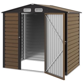 Abri de jardin cabanon dim. 190L x 131l x 188H cm porte verrouillable ventilations tôle acier ondulé marron