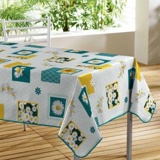 Nappe toile cirée  bouton d'or  140x300cm bleu