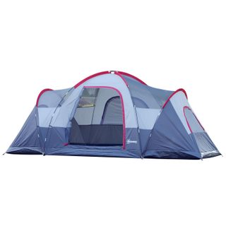 Tente de camping familiale 5-6 pers. - grande porte + 3 fenêtres - dim. 4,55L x 2,3l x 1,8H m fibre verre polyester oxford gris