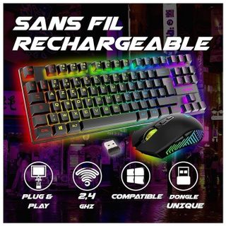 Pack Gaming Sentai C03 WL Clavier TKL + Souris sans Fil Rechargeable Rétroéclairé, AZERTY Français, 3200 DPI – Pack pour PC PS4 PS5 – Noir – Plug & Play