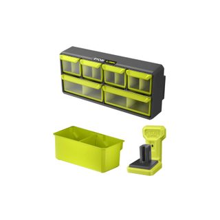 Pack Ryobi Système link Support pour outil électroportatif - Organisateur ajustable - Bac de rangement double