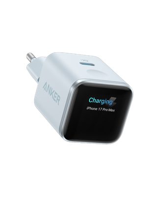 Chargeur Anker Nano (45 W, écran intelligent) bleu brume