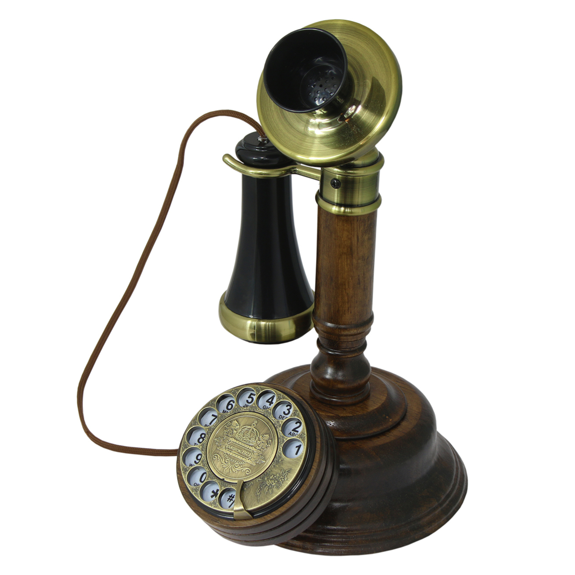 OPIS 1921 CABLE C - téléphone rétro en bois et metal avec cadran rotatif - Neuf