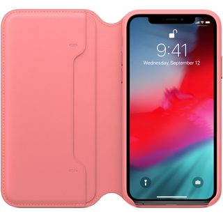 Etui en cuir pour iPhone XS Rose - Neuf
