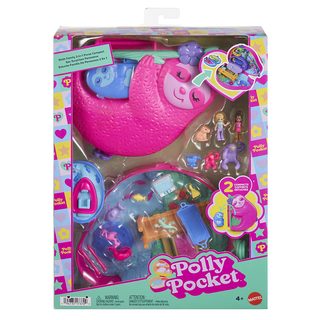 polly pocket-la famille des paresseux-coffret 2 en 1, jouet de voyage