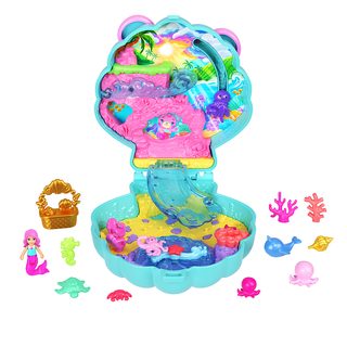 polly pocket-coffret île des paillettes avec mini-figurine et animaux