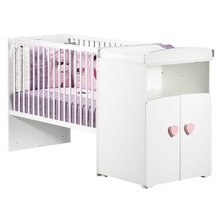 Lit combine évolutif 120 x 60 boutons coeur Rose Basic