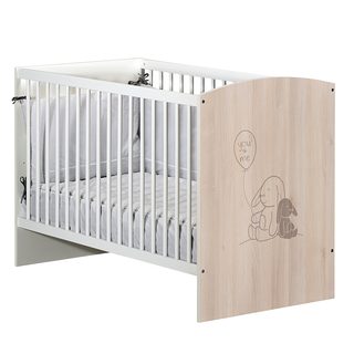 Lit bébé 60x120 sérigraphie lapin - LAPINOU - Blanc/Bois - BABYPRICE