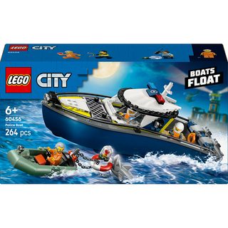 LEGO® City - La Course-Poursuite en Bateau de Police, Jouet avec Bateau et Canot qui Flottent - 60456