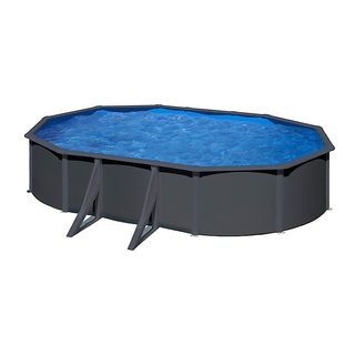 Piscine ovale en acier gris anthracite 6,34m x 3,99m x H:1,22m