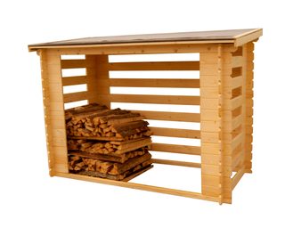 Abri range-bûches fermé avec structure madriers grand volume 4 stères de bois couverture bitumée