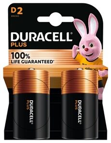 Duracell Pack de 2 piles alcalines D Plus, 1.5V LR20