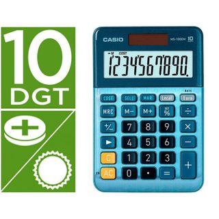 Casio Ms-100em Calculatrice de bureau 10 chiffres Tx +/- Double zéro clé couleur bleue