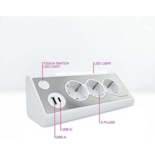 Multiprise Nanocable 10.37.0013-W 3 Prises USB-A USB-C Interrupteur LED Protection Enfant