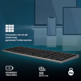 NGS FORTUNE-BT, AZERTY, FR clavier Bluetooth Français Noir, Argent