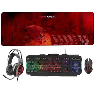 Mars Gaming MCPRGB2 Combo Gaming Clavier Français + Souris + Tapis de Souris XXL + Casque Noir
