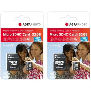 Agfaphoto Pack de 2 Cartes Mémoire MicroSDHC 32 Go Classe 10 avec Adaptateur