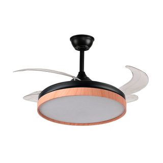 Bel Air Cosmos Ventilateur de Plafond avec Lumière et Télécommande 72W Pales Rétractables 108cm Noir/Hêtre